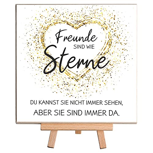 Holzbild - Freunde sind wie Sterne - mit Spruch – 15x15 cm zum Aufhängen/Hinstellen, hochwertiger Direktdruck, Wandbild Deko, Geburtstagsgeschenk von 4youDesign