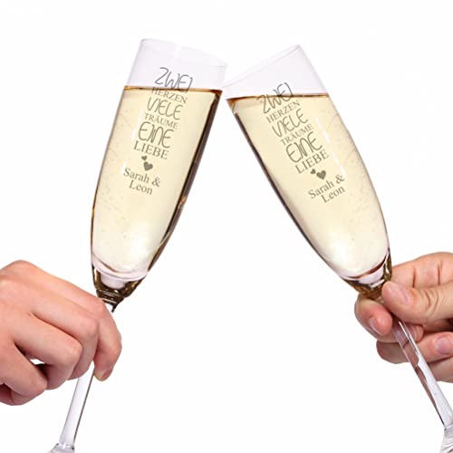 4YOU | 2er Set Sektgläser mit Gravur – personalisiert mit Namen – individuelle Leonardo Gläser als Geschenk zur Hochzeit, Verlobung, Valentinstag und Jahrestag für Frauen und Männer (Motiv: Herzen) von 4youDesign