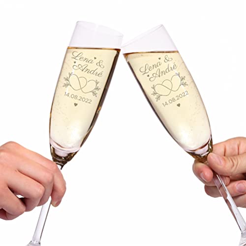 4YOU | 2er Set Sektgläser mit Gravur – personalisiert mit Namen & Datum – individuelle Leonardo Gläser als Geschenk zur Hochzeit, Verlobung und Jahrestag für Frauen und Männer (Motiv: Herzen) von 4youDesign