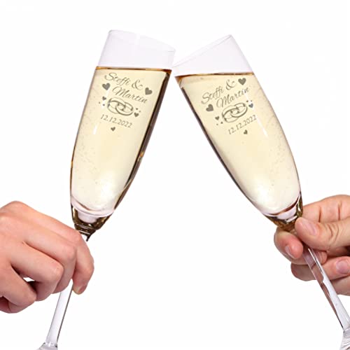 4YOU | 2er Set Sektgläser mit Gravur –personalisiert mit Namen und Datum – individuelle Leonardo Gläser als Geschenk zur Hochzeit, Verlobung, Geburtstag und Jahrestag für Frauen und Männer von 4youDesign