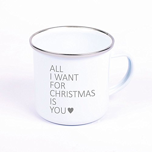 Metalltasse Emaille Look "All I want for Christmas is you" (Motiv: mit einem Herz) - Geschenk Weihnachten Geschenkidee Nikolaus Adventskalender von 4youDesign