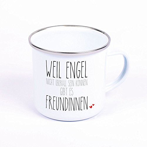 Metalltasse Emaille Look Weil Engel nicht überall sein können, gibt es Freundinnen - Geschenkidee - Tasse - Becher - Freundin - Geschenk für Beste Freundin - Geburtstagsgeschenk von 4youDesign