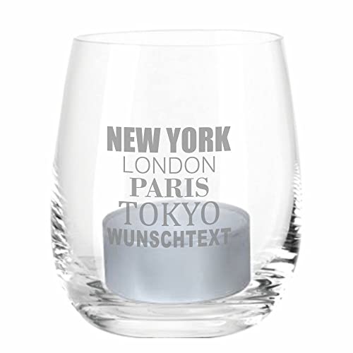 Personalisiertes Windlicht mit Gravur -New York London Paris Tokyo- mit Wunschtext I Souvenir Geschenkidee für Männer & Frauen I Gastgeschenk von 4youDesign