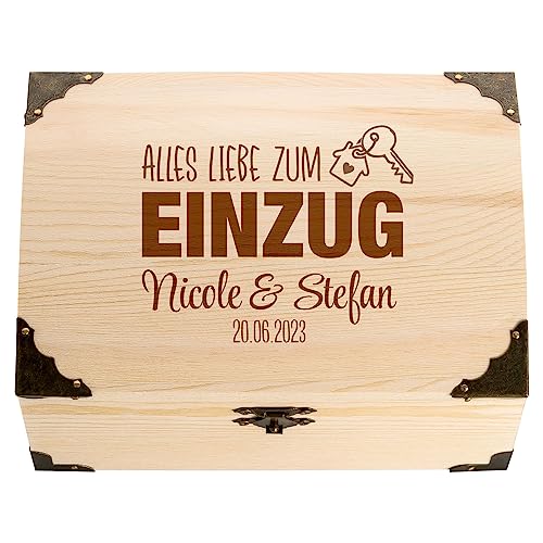 4youDesign Schatztruhe mit Gravur – Alles Liebe zum Einzug/Richtfest – personalisiertes Geldgeschenk mit Namen & Datum – Erinnerungsbox (Einzug) von 4youDesign