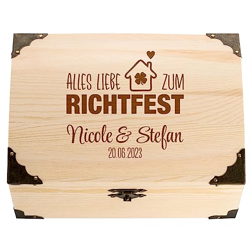 4youDesign Schatztruhe mit Gravur – Alles Liebe zum Einzug/Richtfest – personalisiertes Geldgeschenk mit Namen & Datum – Erinnerungsbox (Richtfest) von 4youDesign