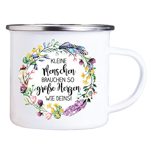 TASSE Blumenkranz als Geschenkidee für sie & ihn – Kindergarten Abschied Dankeschön Geschenk für Erzieherin Oma Tante zu Ostern Geburtstag Weihnachten (große Herzen, Emaille) von 4youDesign