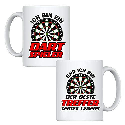 Tassen-Set -Ich bin ein Dart Spieler – Und ich bin der beste Treffer seines Lebens- Geschenkidee für Paare Kaffeebecher mit Spruch Mann Frau (Dart) von 4youDesign