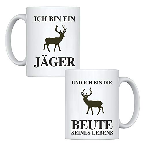 4you DESIGN 2-er Set Tassen " Ich bin ein Jäger", Lustige Keramiktasse zum Geburtstag, Hochzeit, Weihnachten, Valentinstag, Kaffeebecher für Verlobte, Spaßgeschenk, 2x 330ml von 4youDesign