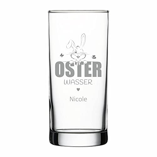 4youDesign Wasserglas – OSTERWASSER – mit Namensgravur – liebe Oster-Geschenkidee – Saftglas mit Spruch – Geschenk zu Ostern (Hase 2) von 4youDesign