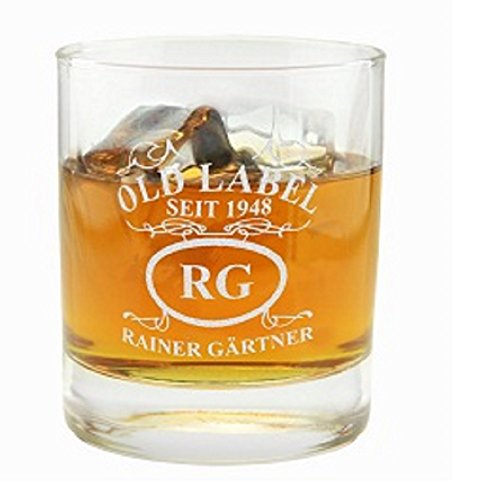 Whiskyglas mit Gravur -Emblem Old Label- personalisiert mit Namen, Initialen & Geburtsdatum – Geschenkidee für Männer von 4youDesign