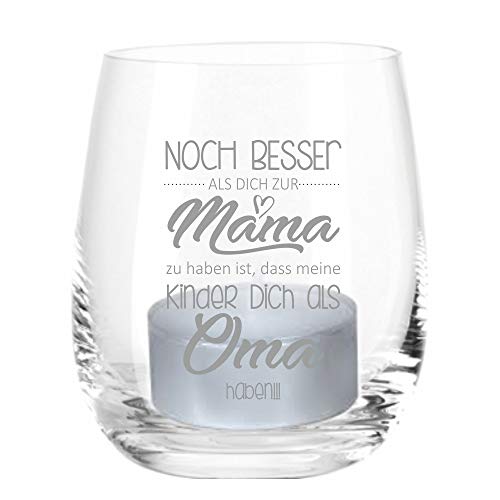 4you Design Windlicht „Noch Besser als Dich zur Mama zu haben...“ – Geschenk für Mütter zu Ostern, Muttertag oder Geburtstag – liebevolle Idee, um zu Sagen, du wirst Oma – Bedruckt - transparent von 4youDesign