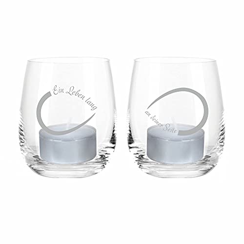 4youDesign Windlicht-Set Unendlichkeitszeichen 'Ein Leben lang an Deiner Seite' - Windlicht mit Spruch, Teelicht, Geschenkidee, Hochzeit von 4youDesign