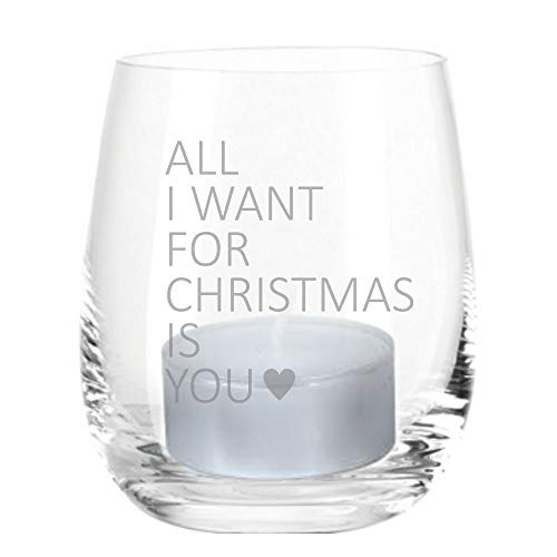 Windlicht mit Gravur All I Want for Christmas is You (Motiv: mit einem Herz) Paare/Verliebte - Nikolausgeschenk sie/ihn Wichtelgeschenk Geschenk von 4youDesign