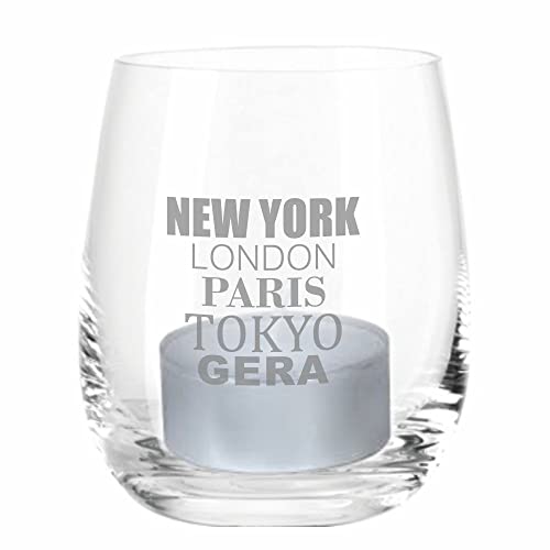 Windlicht mit Gravur -New York London Paris Tokyo Gera- Souvenir Geschenkidee für Männer & Frauen I Gastgeschenk von 4youDesign