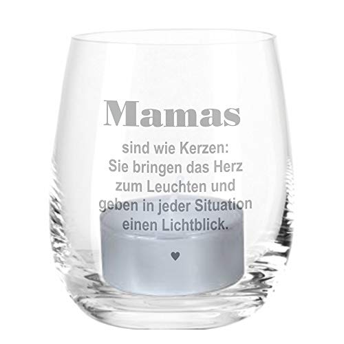 4you Design Windlicht mit Spruch Mama´s sind wie Kerzen – Schöne Geschenkidee für Mütter, zu Weihnachten oder Muttertag- Transparentes Glas für Kerzen – Spülmaschinengeeignet von 4youDesign