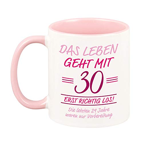 rosa TASSE mit Spruch -Das Leben geht mit 30 erst richtig los- lustige Geschenkidee zum runden Geburtstag für sie & für ihn KAFFEEBECHER (rosa, 30) von 4youDesign