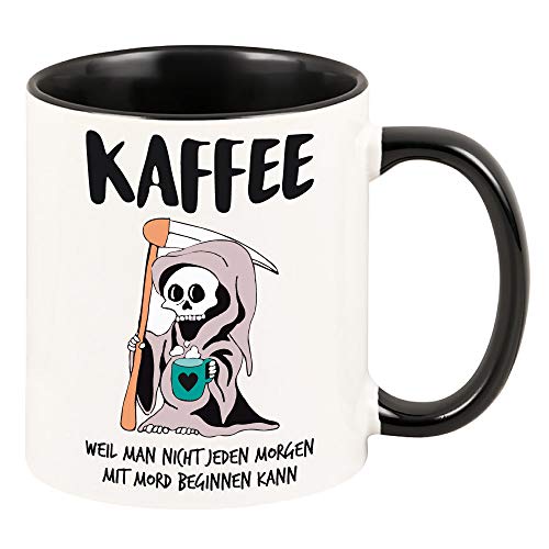 schwarze TASSE -Kaffee - weil man nicht jeden Morgen mit Mord beginnen kann- KAFFEEBECHER mit lustigem Spruch Geschenk zum GEBURTSTAG für sie & ihn von 4youDesign