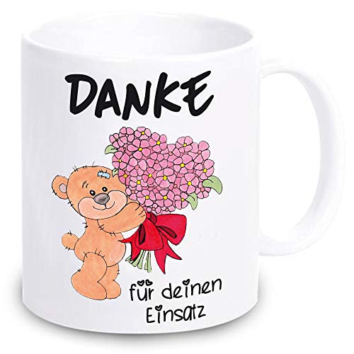 weiße TASSE -DANKE für Deinen Einsatz- Geschenkidee für Kollegin Freundin Erzieherin Dankeschön Geschenk für sie Kaffeebecher mit Spruch von 4youDesign