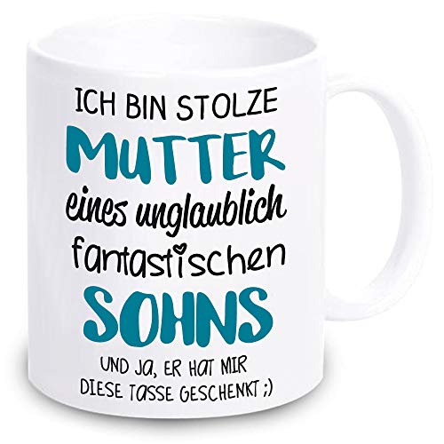 weiße TASSE -Ich bin stolze Mutter eines unglaublich fantastischen Sohns- Geschenkidee zum Geburtstag Muttertag mit Spruch für sie Mama (Mutter(Sohn)) von 4youDesign