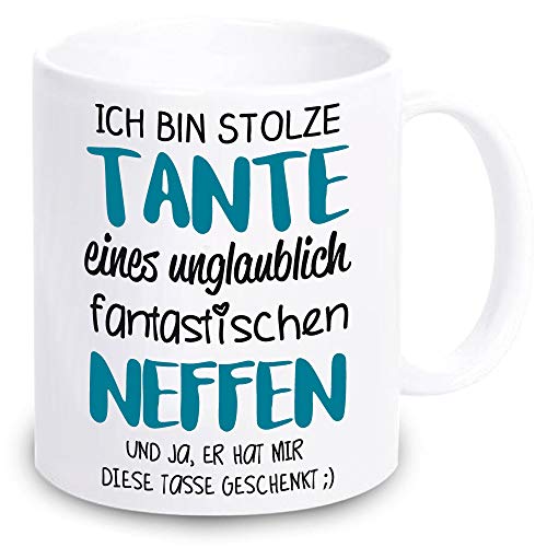 weiße TASSE -Ich bin stolze Tante eines unglaublich fantastischen Neffen- Geschenkidee zum Geburtstag KAFFEEBECHER mit Spruch für sie (Tante(Neffe)) von 4youDesign