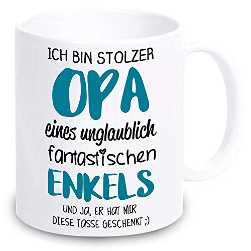 weiße TASSE -Ich bin stolzer Opa eines unglaublich fantastischen Enkels- Geschenkidee zum Geburtstag KAFFEEBECHER mit Spruch für ihn (Opa(Enkel)) von 4youDesign