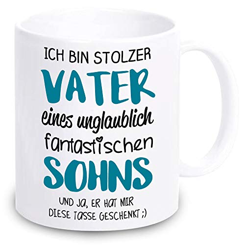 weiße TASSE -Ich bin stolzer Vater eines unglaublich fantastischen Sohns- Geschenkidee zum Geburtstag Vatertag mit Spruch für ihn (Vater(Sohn)) von 4youDesign