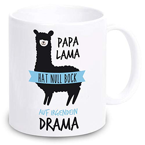 weiße TASSE -Papa Lama hat null Bock auf irgendein Drama- Geschenkidee für ihn KAFFEEBECHER mit lustigem Spruch Vatertag Geschenk für den Vater (Papa) von 4youDesign