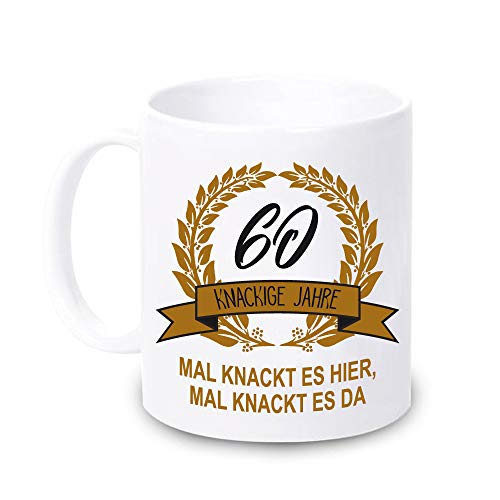 weiße TASSE mit Spruch -60 knackige Jahre- lustige Geschenkidee zum runden Geburtstag 50 60 70 80 90 für sie & für ihn KAFFEEBECHER Geschenk (60) von 4youDesign