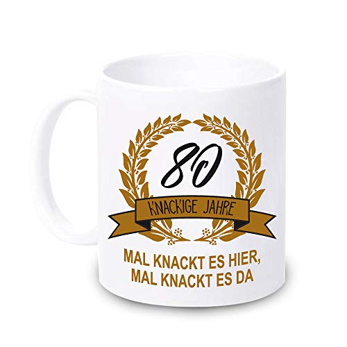 weiße TASSE mit Spruch -80 knackige Jahre- lustige Geschenkidee zum runden Geburtstag 50 60 70 80 90 für sie & für ihn KAFFEEBECHER Geschenk (80) von 4youDesign