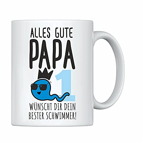 weiße Tasse -Alles Gute Papa wünscht Dir Dein bester Schwimmer- Geschenk mit lustigem Spruch zum Vatertag & Geschenkidee von Kindern für den Vater von 4youDesign