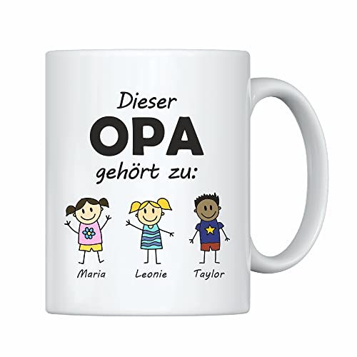weiße Tasse -Dieser Opa gehört zu- Geschenk für Großeltern – Personalisiert mit allen Enkelkindern – Kaffeebecher mit Spruch Für Opa von 4youDesign