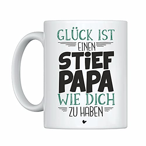 weiße Tasse -Glück ist, einen Stiefpapa wie Dich zu haben- Geschenk zum Vatertag & Geschenkidee für den Stiefvater – Kaffeebecher mit Spruch für Papa von 4youDesign