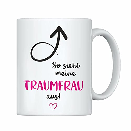 weiße Tasse -So sieht meine Traumfrau aus!- Geschenkidee zum Valentinstag für Männer & Frauen, Geschenk für sie & ihn, Kaffeebecher mit Spruch (Frau) von 4youDesign