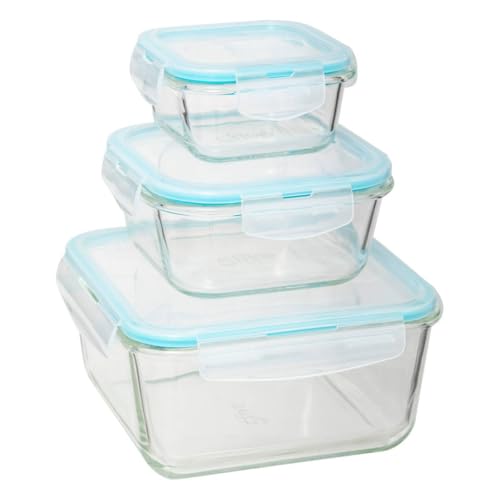 5five - 3 große quadratische aufbewahrungsdosen "clipeat" glas von 5 five simply smart