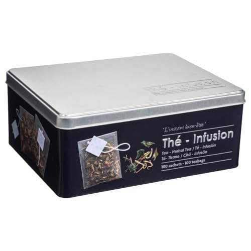 Teedose mit 100 teebeuteln aus metall "black edition" schwarz - Teedose Kräutertee Relief, Eisen und Zinn, Maße L. 21 x B. 16.5 x H. 8.5 cm - 5 five simply smart von 5 five simply smart