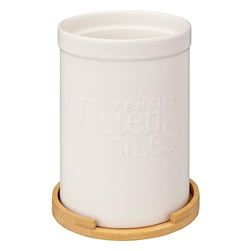 Utensilientopf bambusdeckel "naturéo" aus weißer keramik - 5 five simply smart von 5 five simply smart