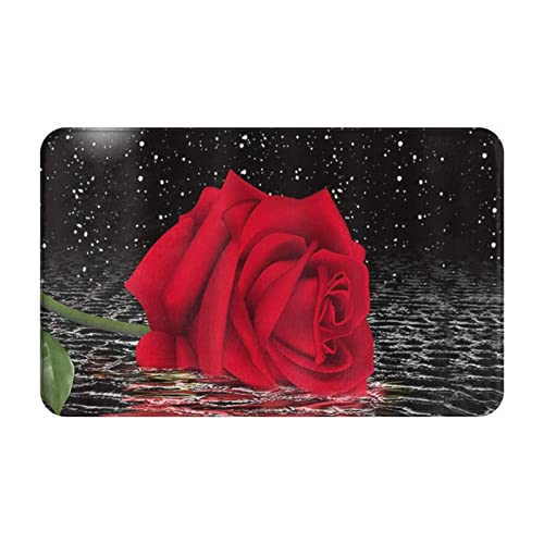 501 Fußmatte Rote Rose Unter Mond Teppichmatte Einzigartige Indoor Fußmatte Waschbar Eingangsmatte 40X60cm Für Eingang, Einzugsgeschenke, Innenbereich von 501