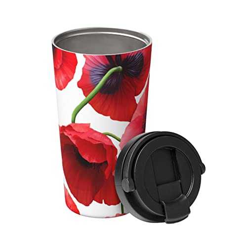 501 Thermobecher Mohnblumen Nahtloses Muster Edelstahl Trinkbecher Personalisierte Reisebecher Vakuum Kaffee-To-Go Becher, Für Kaffee Oder Tee, Wasser, 17 Unzen von 501