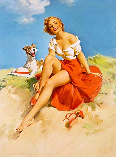 Metallschild 1940Er Jahre Pin-Up-Girl Mit Foxterrier-Hund Blechschilder Nostalgie Badezimmer Dekor Lustiges Wanddekoration Für Home Küche Badezimmer 20x30 cm von 501