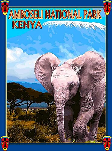 Metallschild Amboseli Nationalpark Kenia Afrika Elephant Travel Art Eisenmalerei Vintage Badezimmer Dekor Lustiges Metall Wandposter Für Bar Garten Garage 20x30 cm von 501