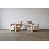 Gerrit Rietveld Xl Utrecht Chairs, Cassina, Neu Gepolstert in Reinem Alpaka von 506070