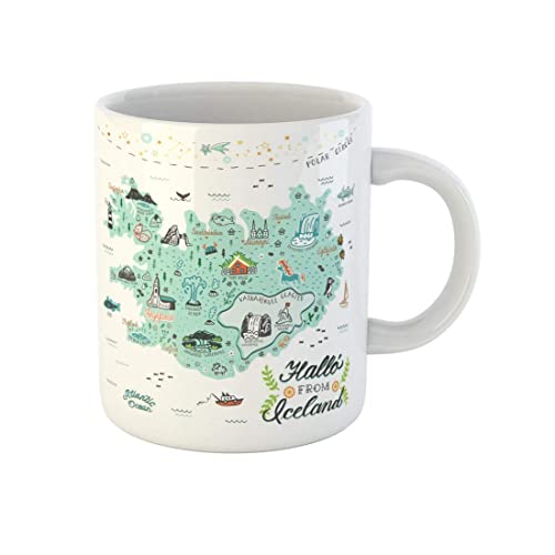 511 Island Karte Sehenswürdigkeiten Reisen Hallo Isländische Sprache Porzellan Tasse Vintage Bedrucken Tasse Perfekt Keramik-Tasse Für Den Partner, Muttertag 330Ml von 511