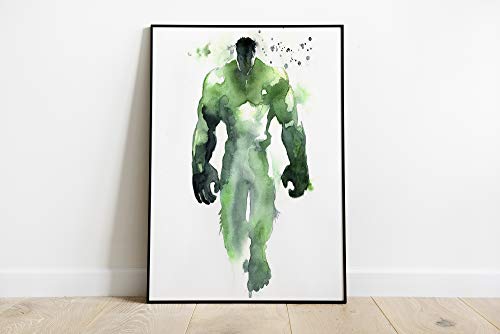 52 North Superhero Marvel Avengers DC Splatter Aquarell gerahmter Druck Wandkunst Geschenk | Spiderman | Iron Man | Hulk | Thor | Batman Star Wars + mehr (Hulk) von 52 North