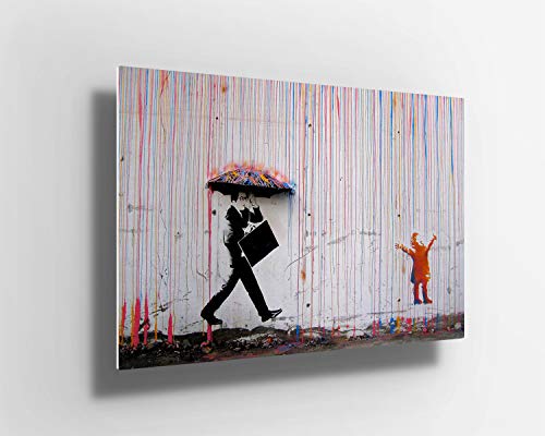 52 north Banksy Graffiti Farbiger Regen Metall Aluminium Druck Wandkunst | Poster | Leinwand | Dekor | Geschenk M (A1 (80 x 60 cm) von 52 north