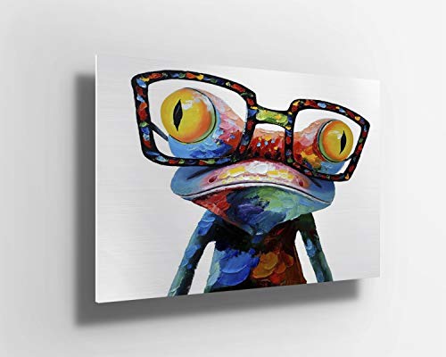 52 north Poster mit süßem Frosch mit Brille, Ölgemälde, Pop-Art, Metall-Poster, Aluminiumdruck, Wandkunst, Leinwand, Geschenk, m349 (60 x 60 cm) von 52 north