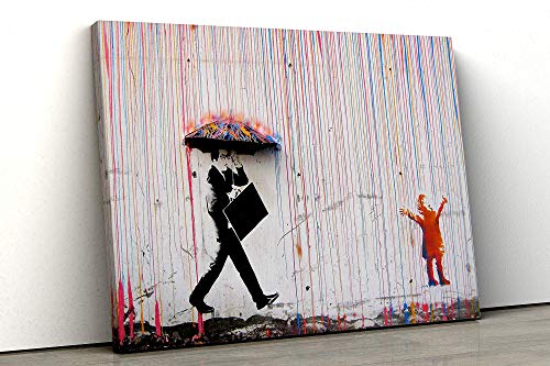 52 North Banksy Colored Rain Girl berühmter Wand-Kunstdruck auf Leinwand, verschiedene Größen (A1- (30x20inch)) von 52north