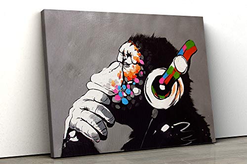52north Banksy DJ Monkey Canvas berühmter Wandkunstdruck in verschiedenen Größen (A3 (16x12inch)) von 52north
