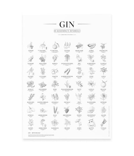 531 Rheinland Design Gin Plakat, 49 ausgewählte Kräuter Botanicals Gin Aromen als Poster, wall decor in A2 und Schwarz Weiß (Nur das Poster, Deutsch) von 531 Rheinland Design
