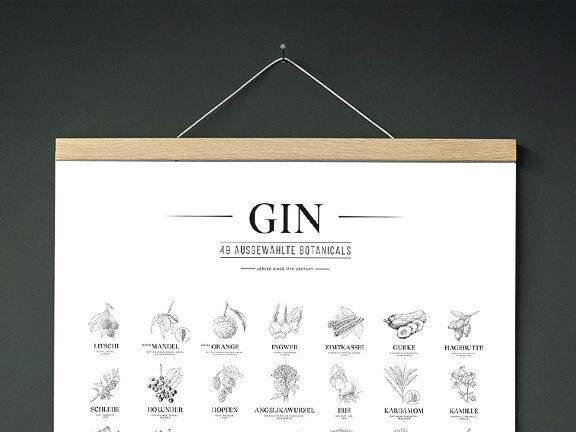 531 Rheinland Design Gin Plakat, 49 ausgewählte Kräuter Botanicals Gin Aromen als Poster von 531 Rheinland Design