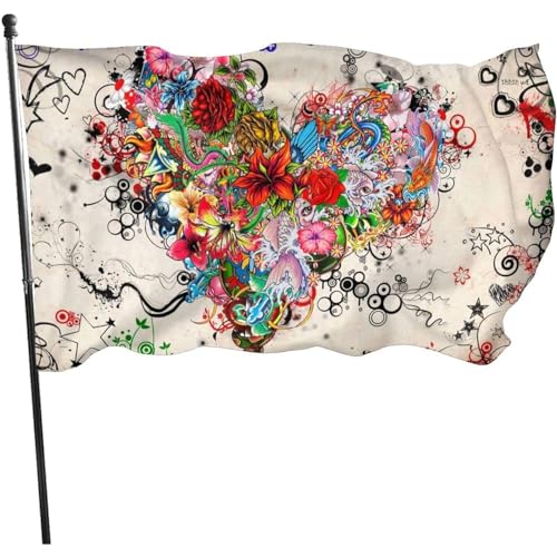 Fahne 90X150cm Wunderschöne Blume Mit Herzdruck Flagge Robuste Gartenflagge Doppelt Genäht Garten Fahnen Für Hof Haus Feiertage von 550